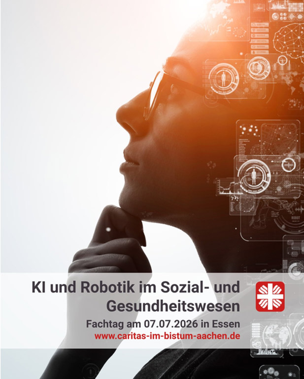 Flyer: Fachtag: KI und Robotik im Sozial- und Gesundheitswesen – heute verstehen, morgen gestalten.